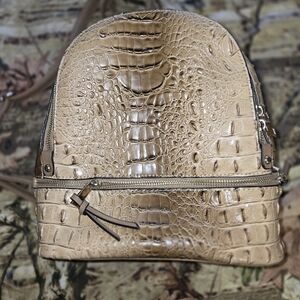 Elegant Tan Crocodile-Embossed Women's Backpack